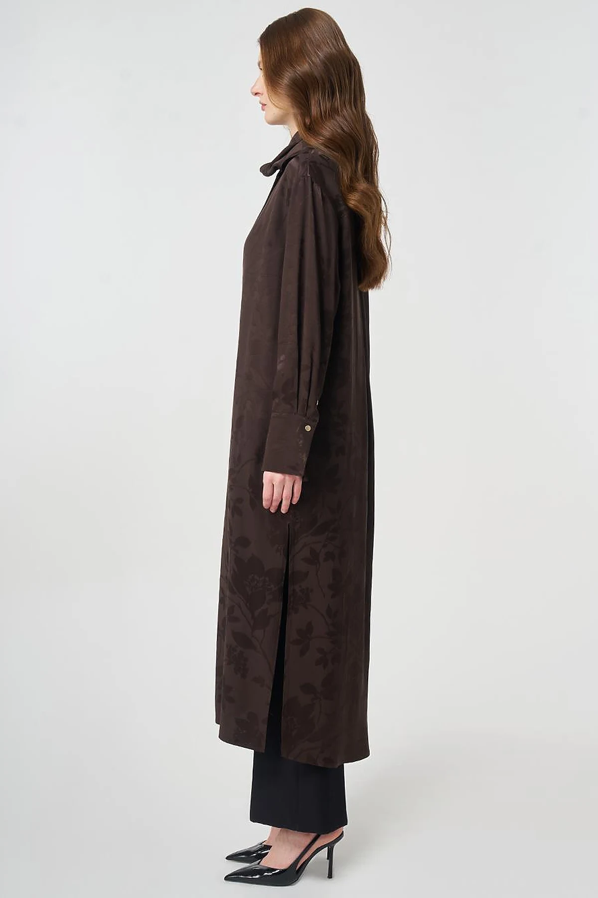 Shawl Collar Viscose Tunic Dark Brown