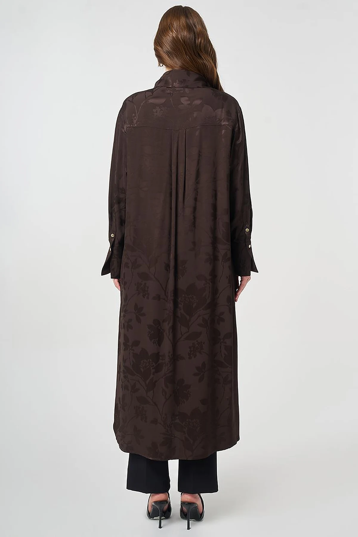Shawl Collar Viscose Tunic Dark Brown