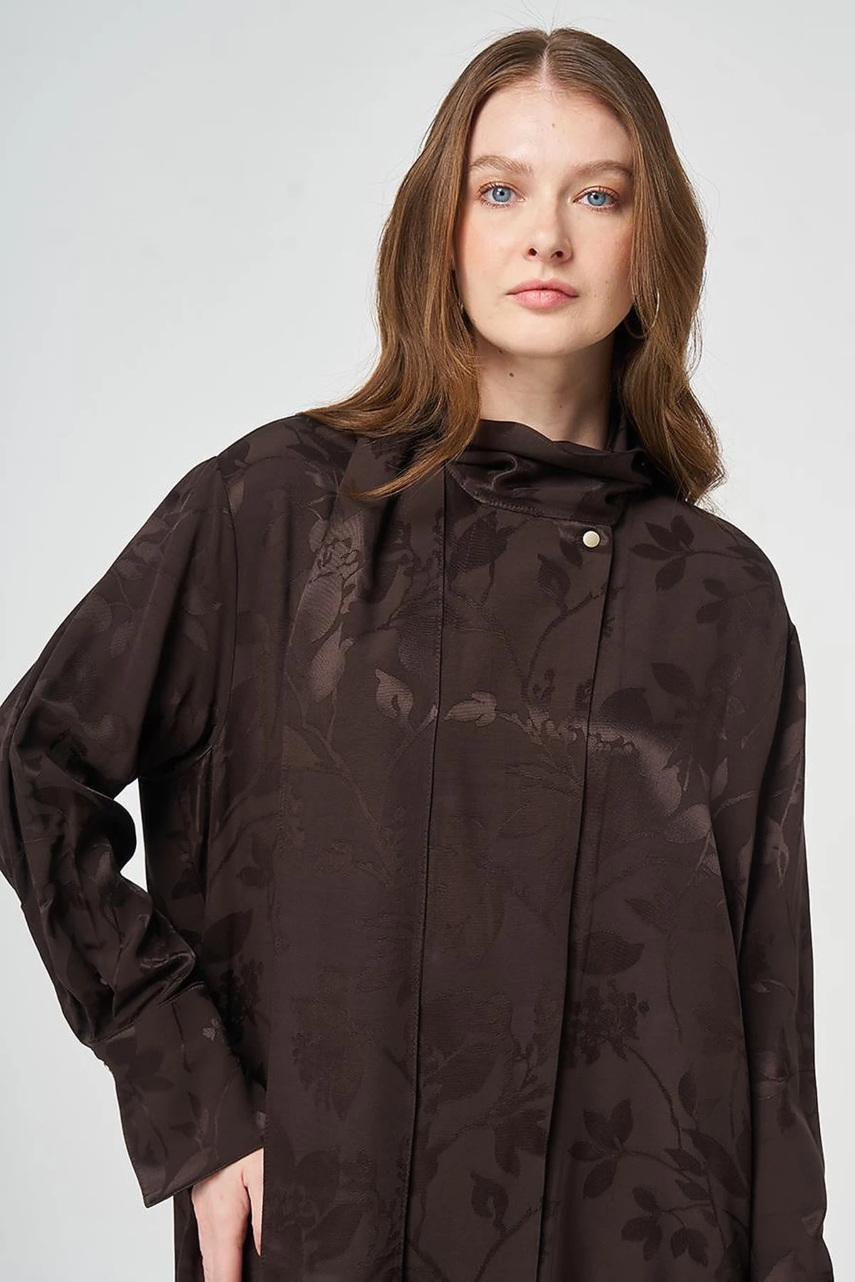 Shawl Collar Viscose Tunic Dark Brown
