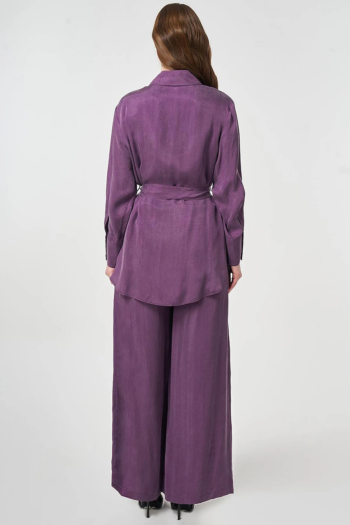 100% Lyocell Embroidered Two-Piece Set Eggplant Purple