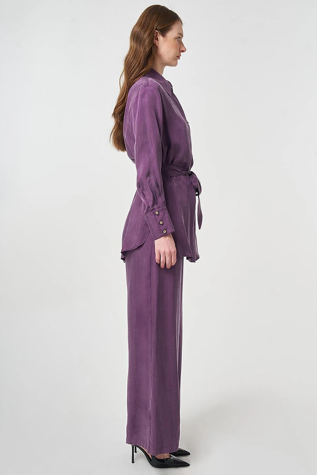 100% Lyocell Embroidered Two-Piece Set Eggplant Purple