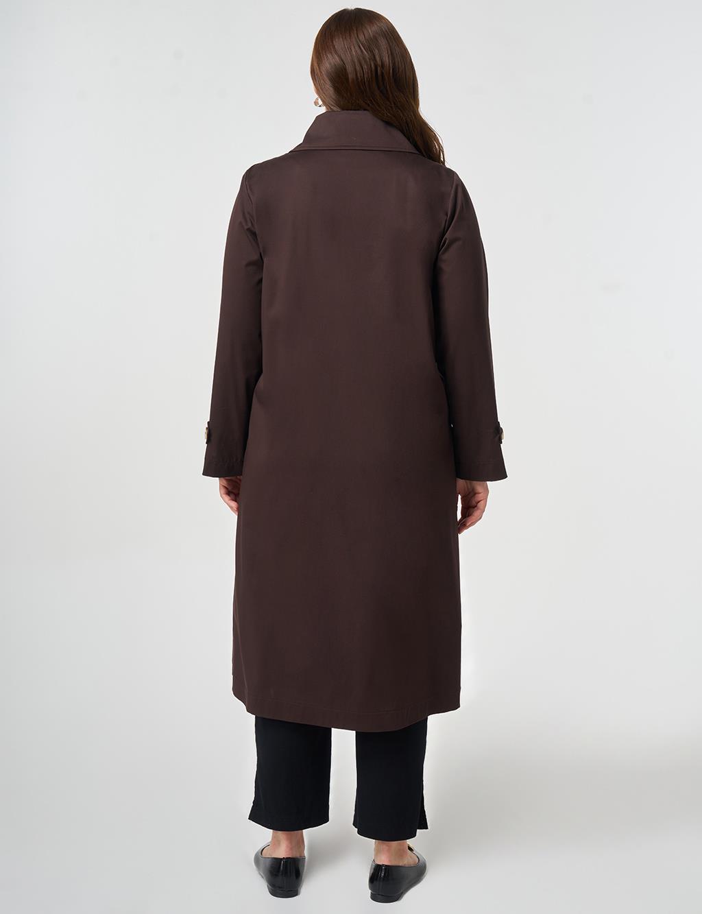 Geniş Yaka Trençkot Koyu Kahve 