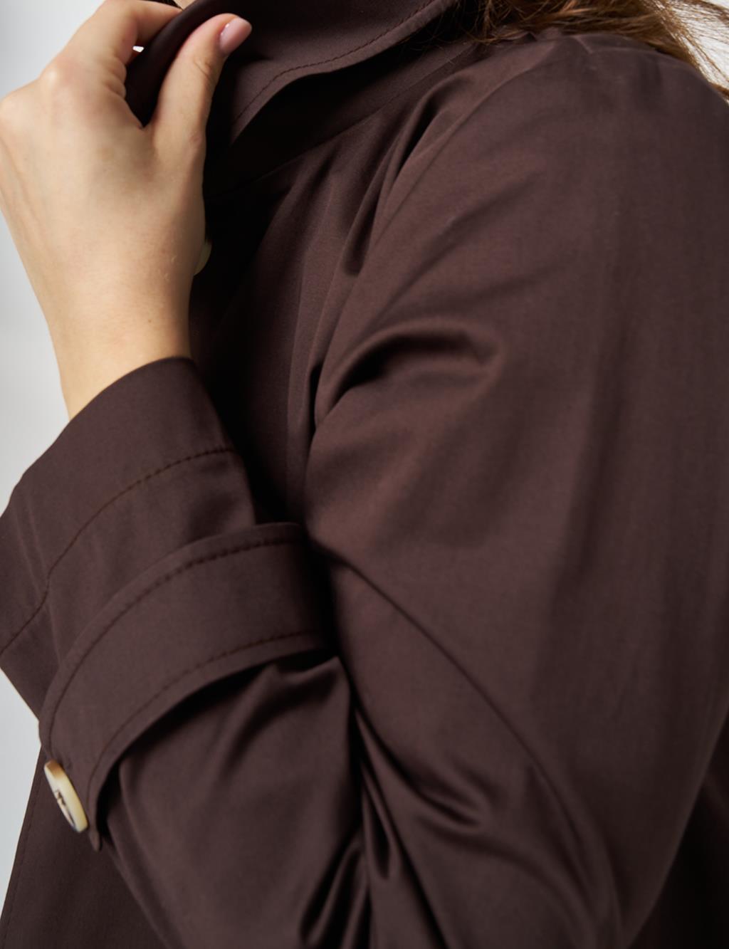 Geniş Yaka Trençkot Koyu Kahve 