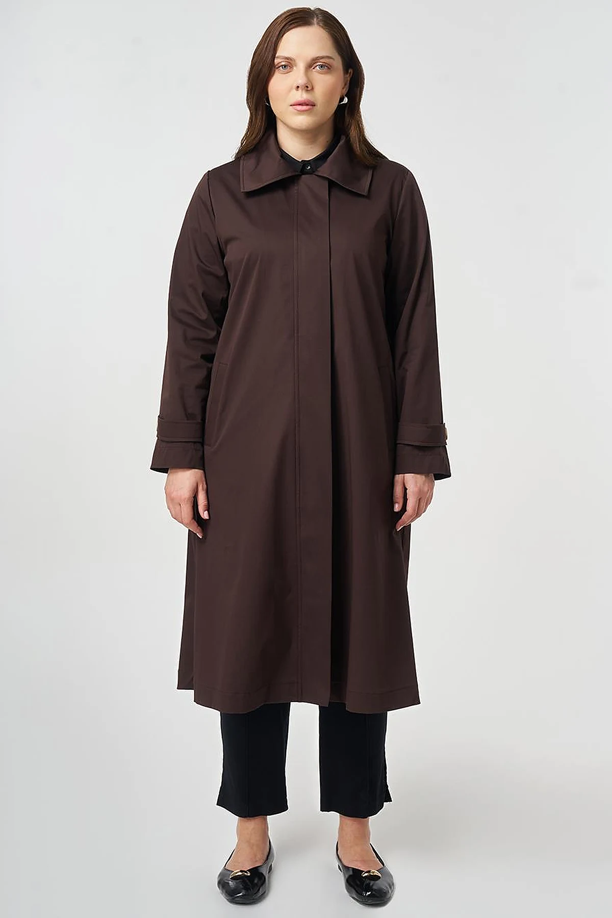 Wide Collar Trench Coat Dark Brown