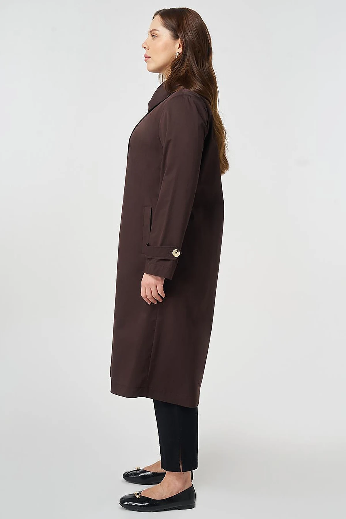 Wide Collar Trench Coat Dark Brown