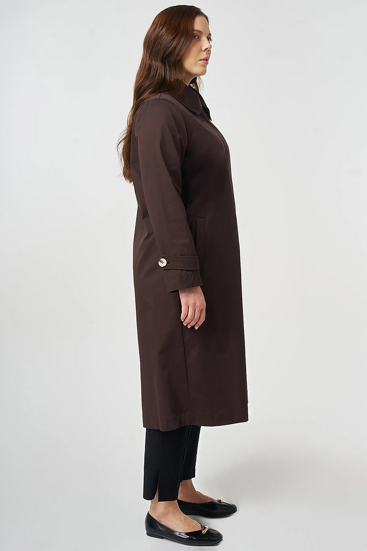 Wide Collar Trench Coat Dark Brown
