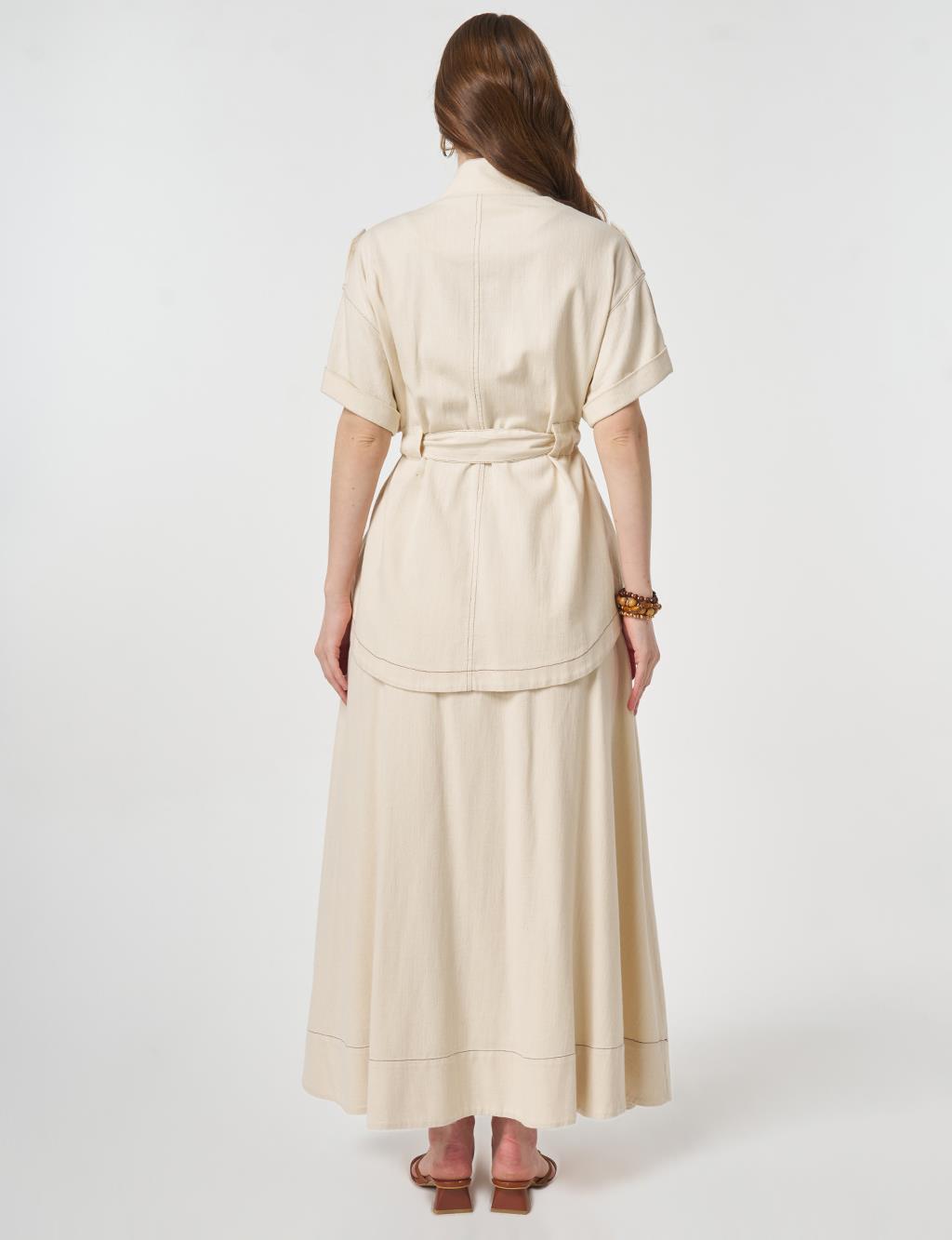 Broderie Trimmed Non-Denim Set Cream