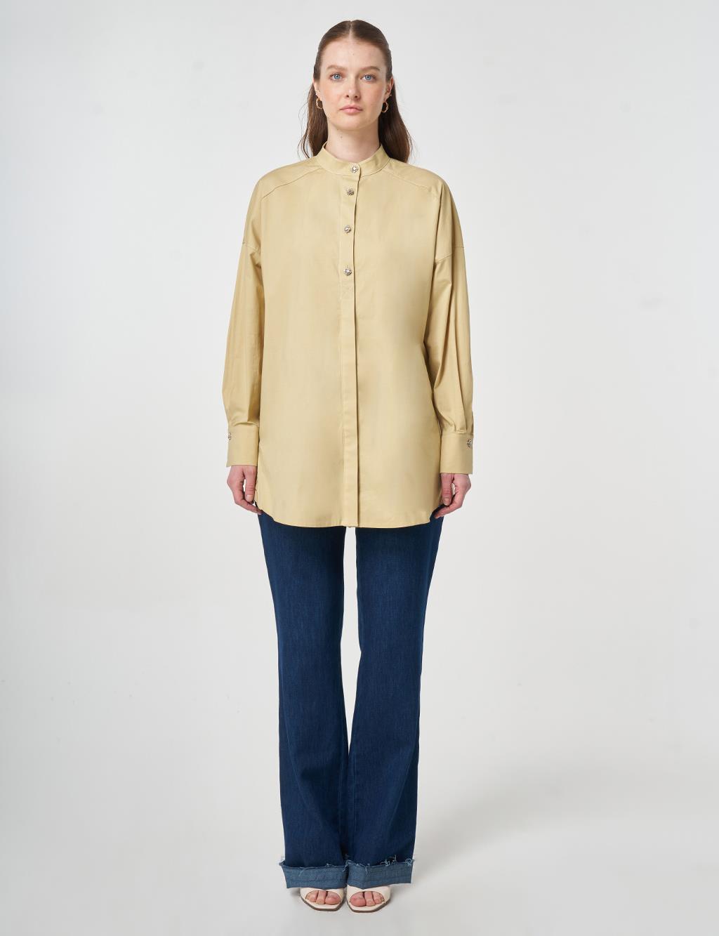 Punto Dikişli Pamuklu Tunik Açık Sarı