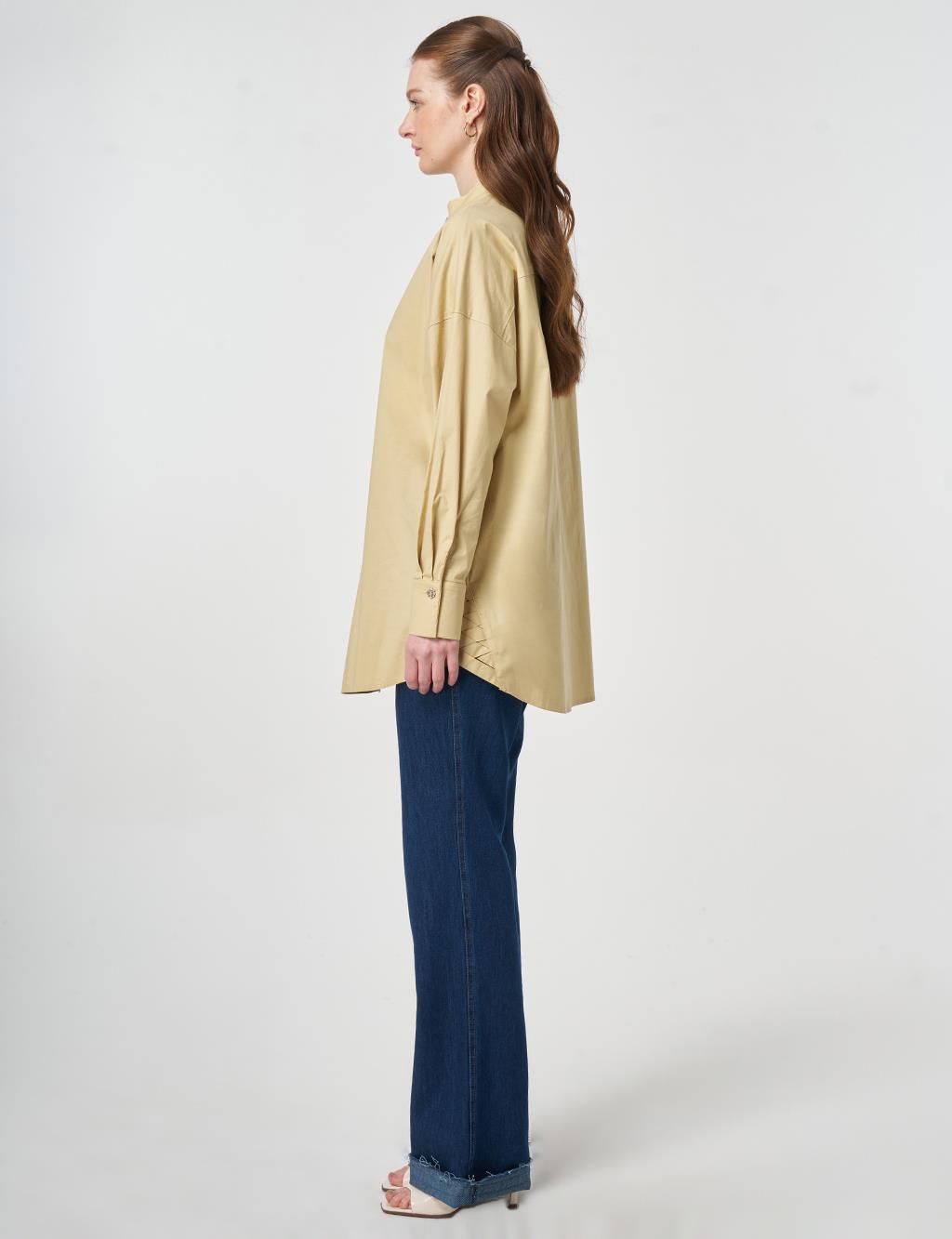 Punto Dikişli Pamuklu Tunik Açık Sarı