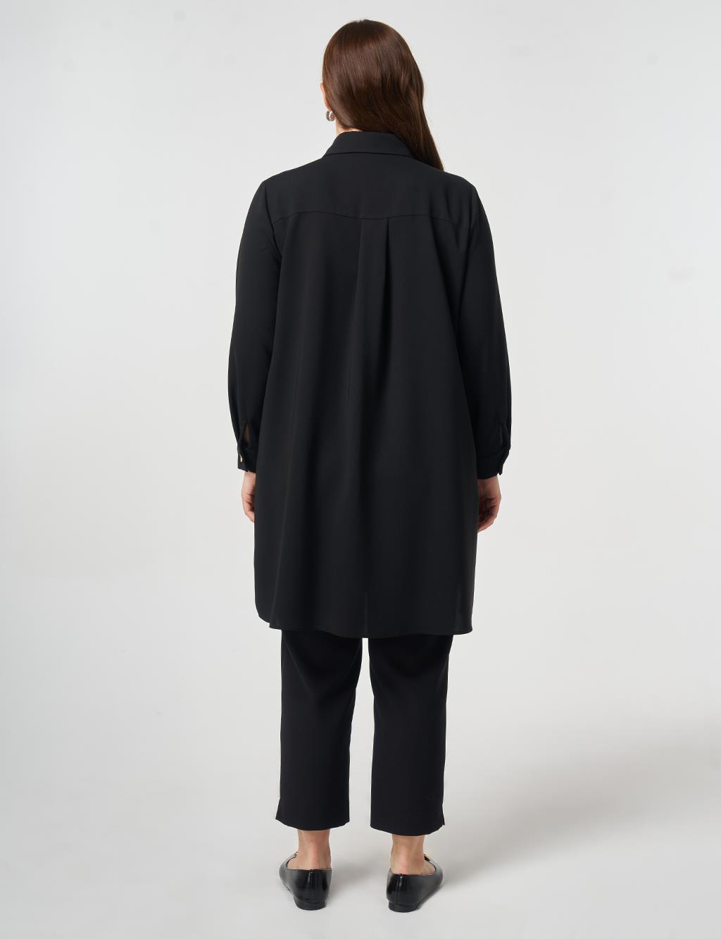 Long Tunic with Gold Buttons Black