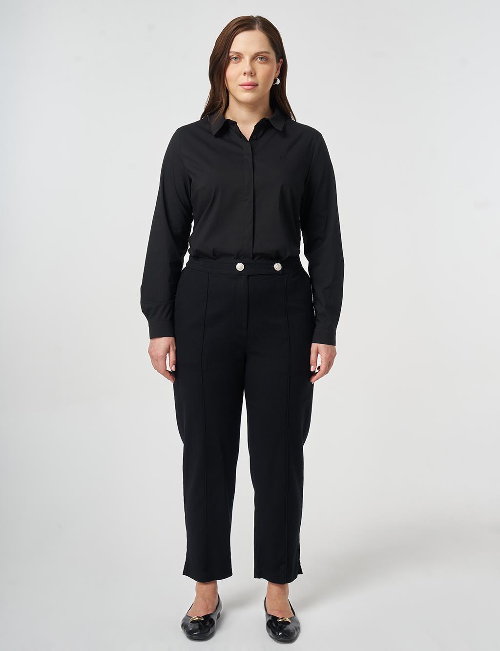 Double Button Non-Denim Trousers Black