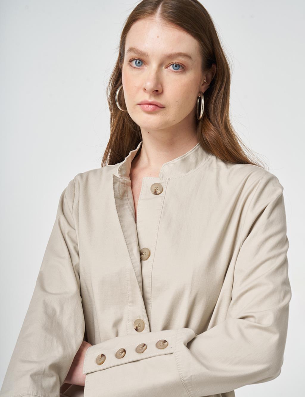 Button-Detail Cotton Two-Piece Set Stone