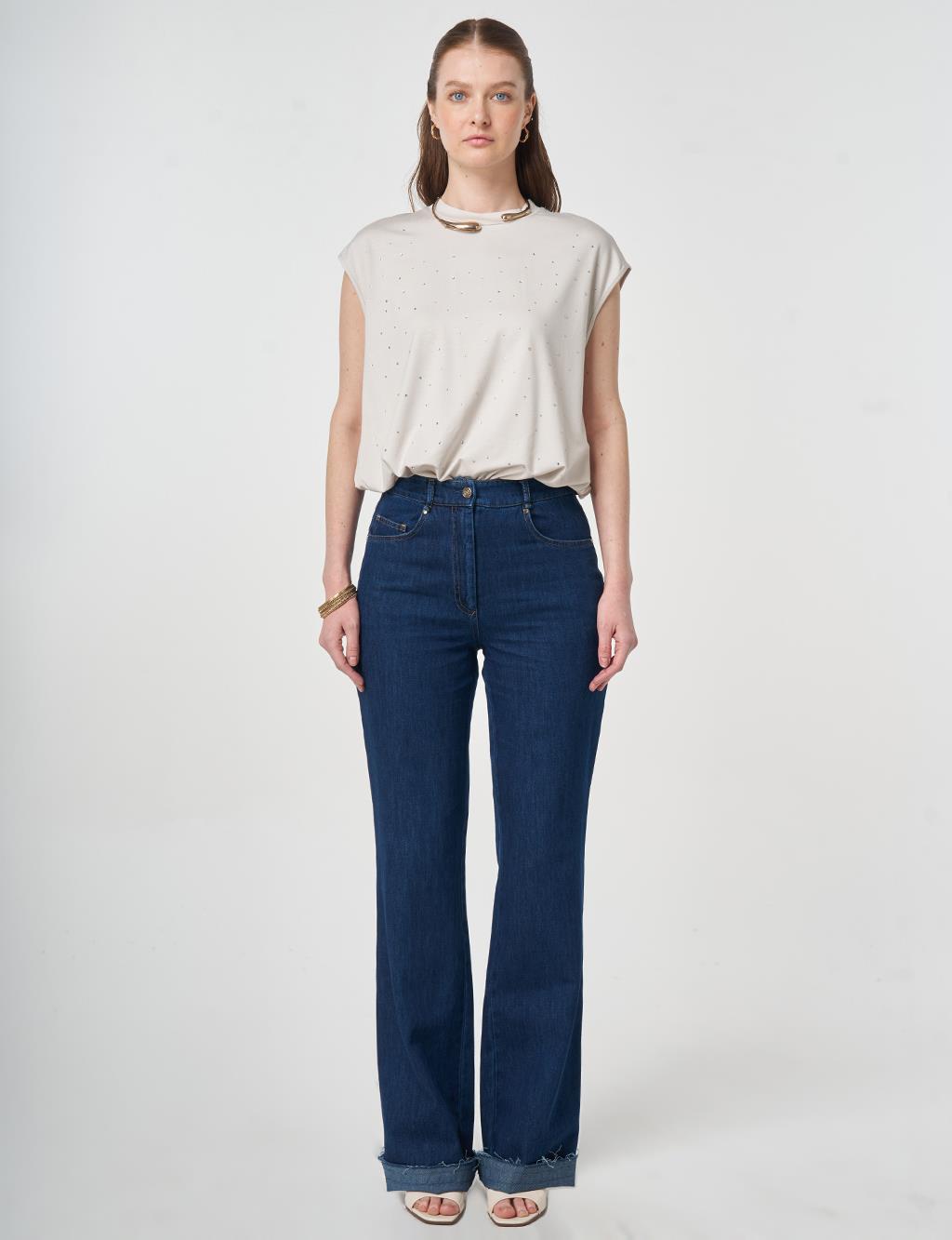 Straight Denim Pantolon Lacivert