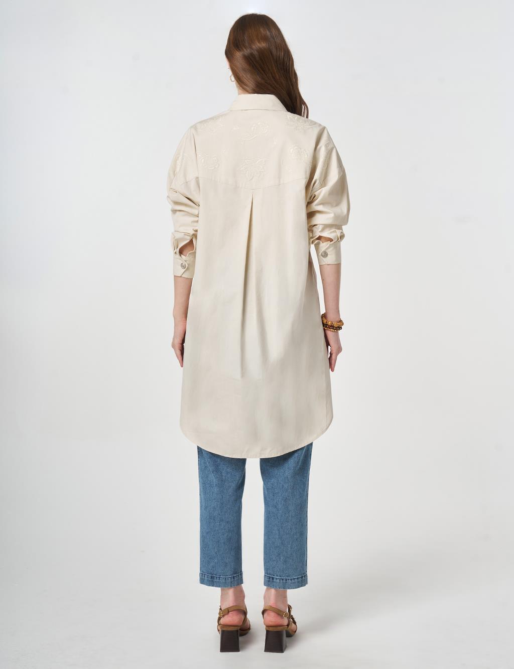 100% Cotton Embroidered Tunic Cream