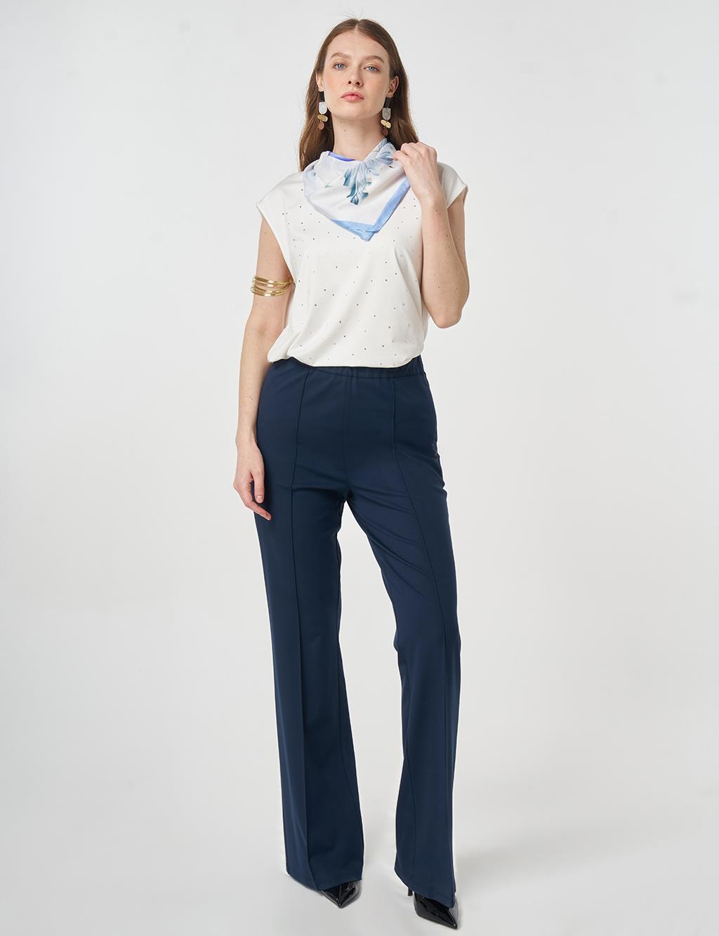 Cutting Stitch Knitted Spanish Flare Trousers Dark Navy