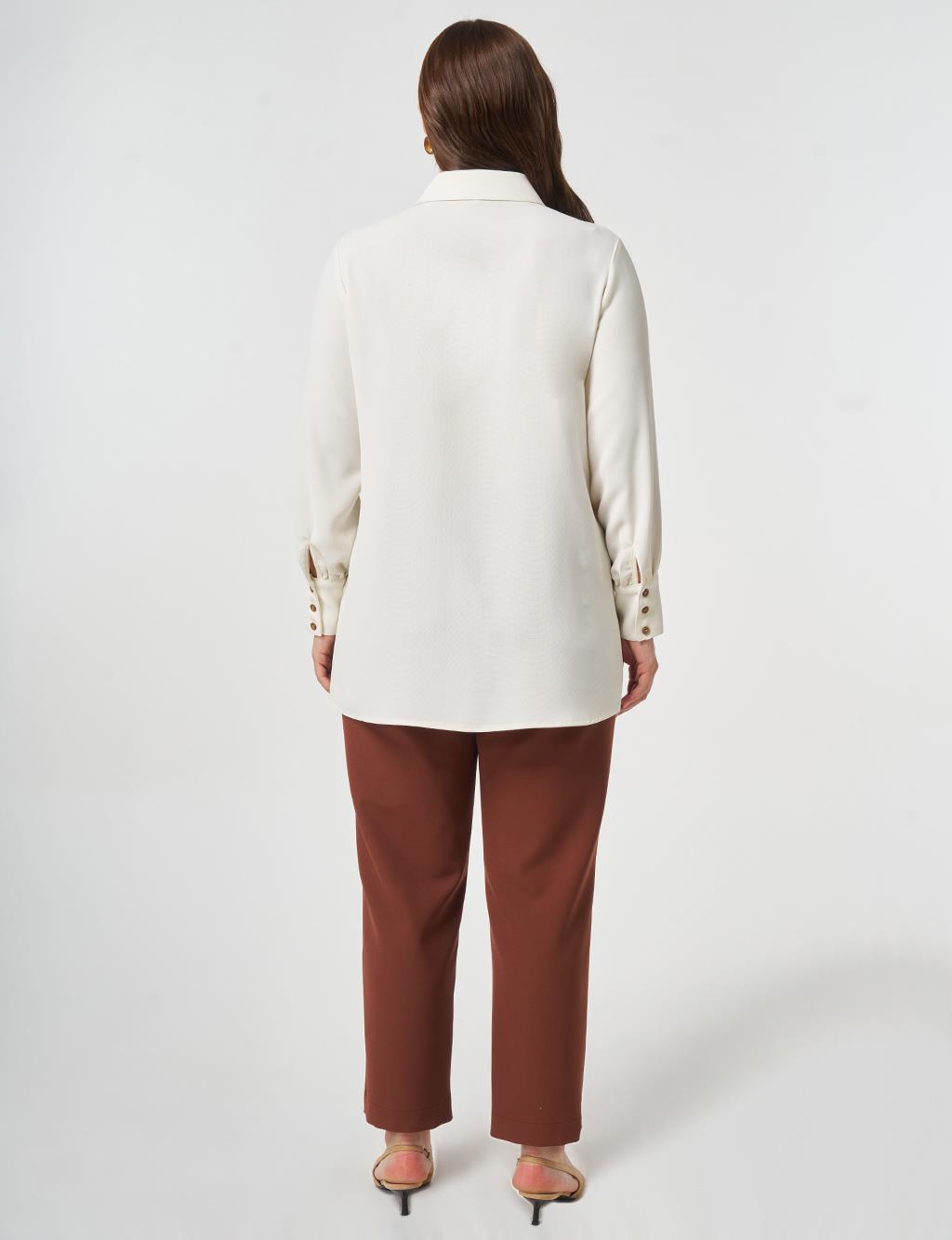 Nakış İşlemeli Krep Tunik Ekru