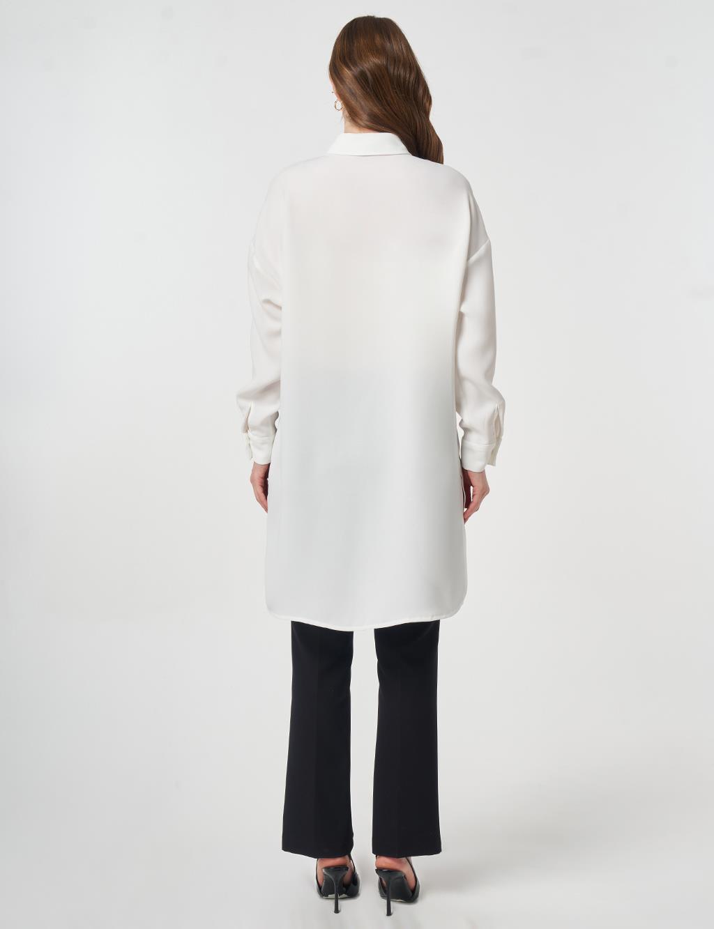 Printed Detail Crepe Tunic Optic White