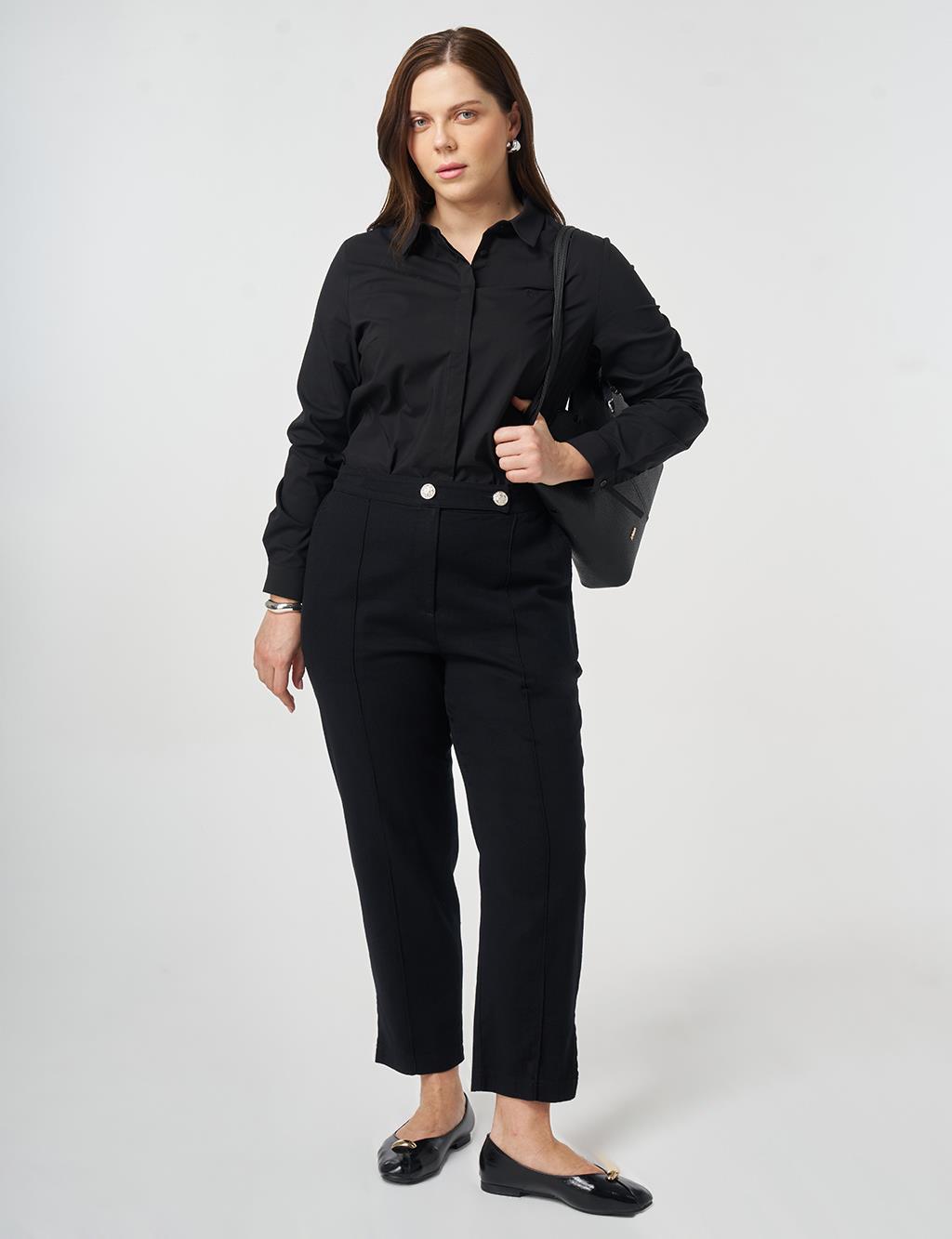 Double Button Non-Denim Trousers Black