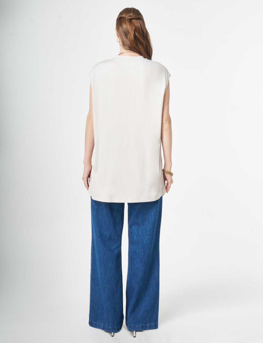 Hotfix Printed Sleeveless Knitted Blouse Light Grey