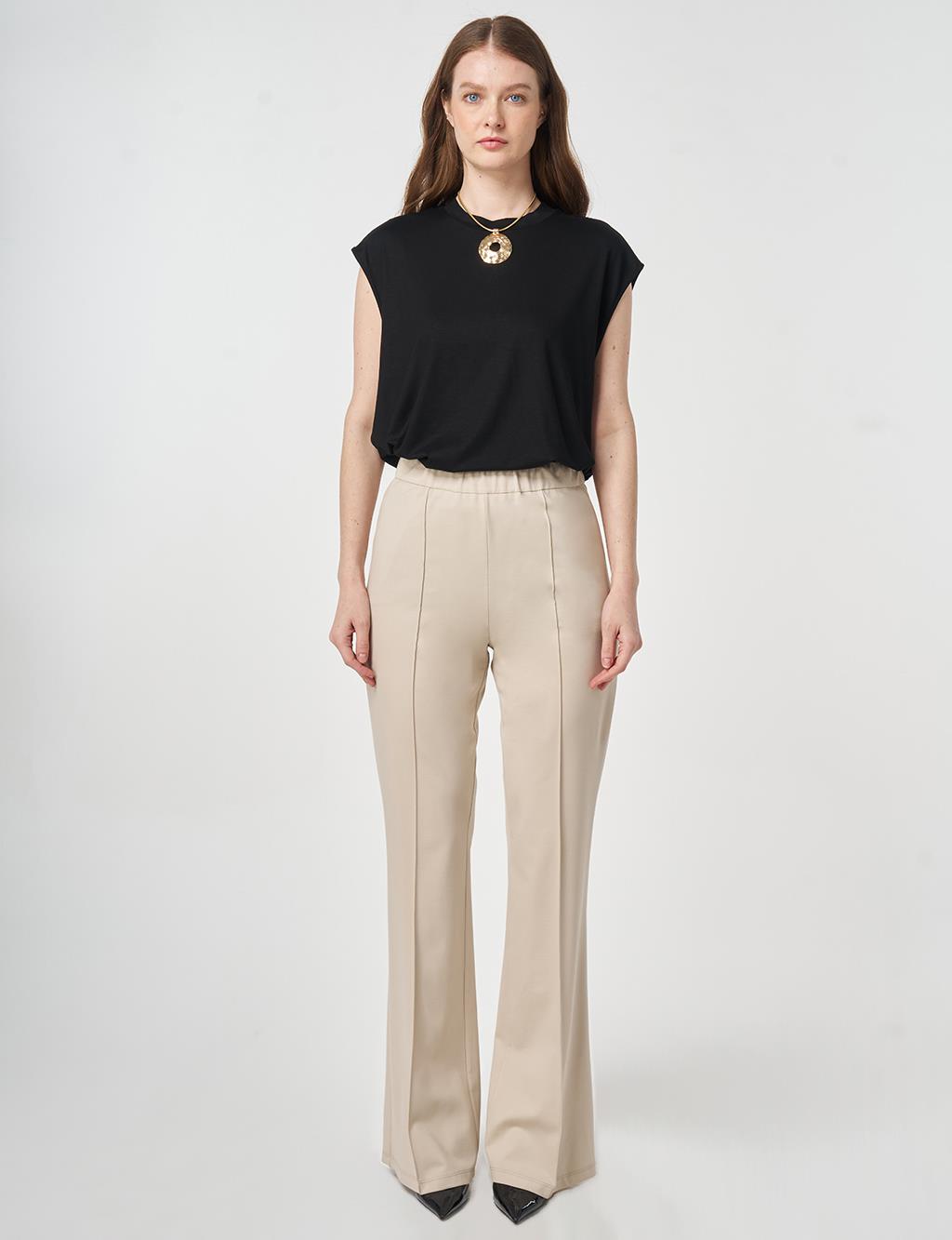 Cutting Stitch Knitted Spanish Flare Trousers Stone