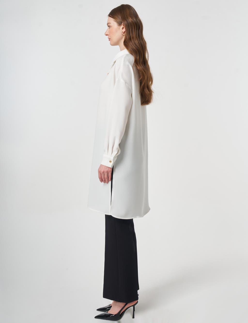 Printed Detail Crepe Tunic Optic White