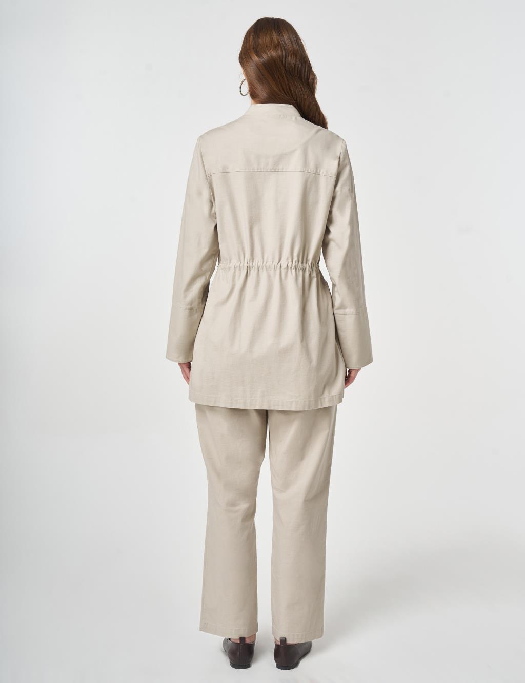 Button-Detail Cotton Two-Piece Set Stone