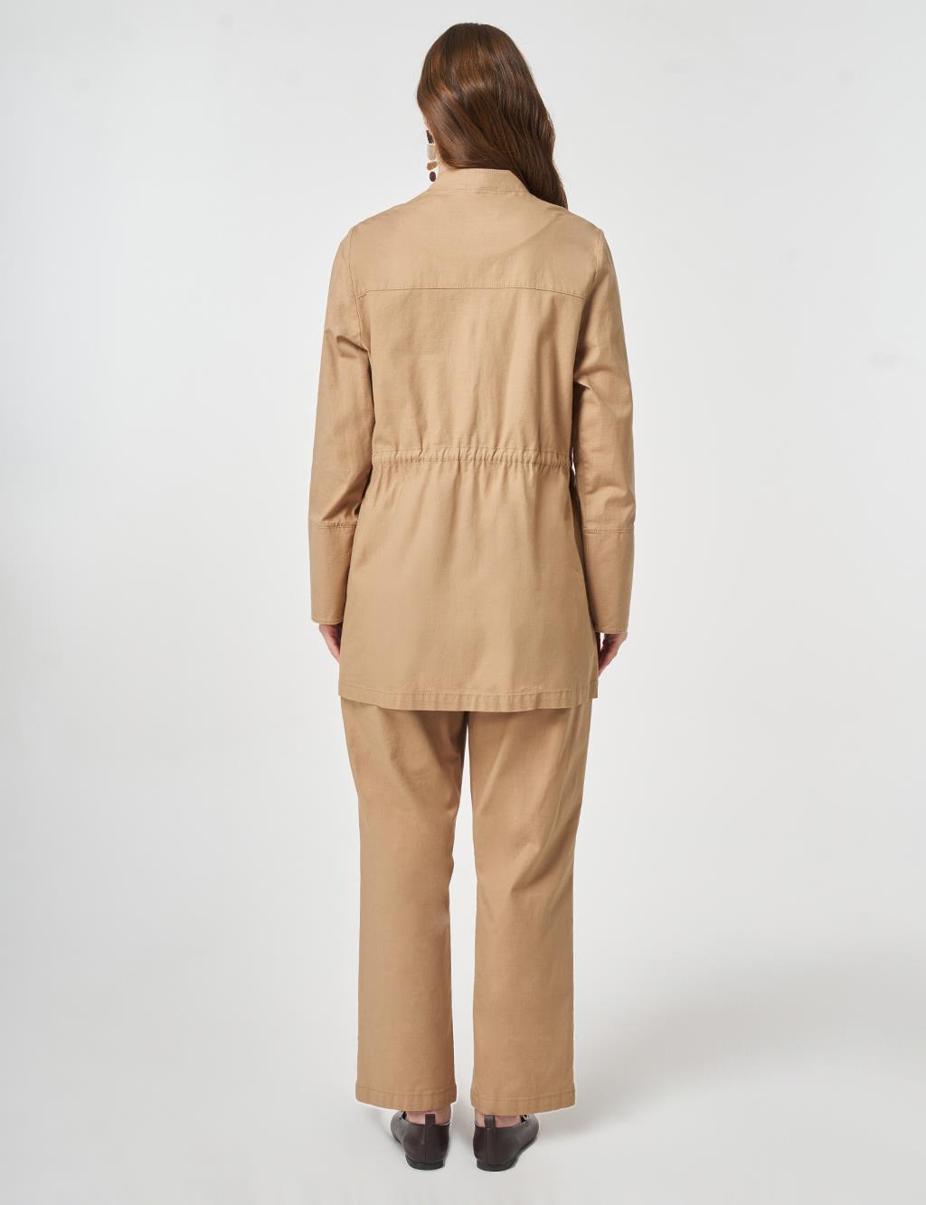 Button-Detail Cotton Two-Piece Set Beige