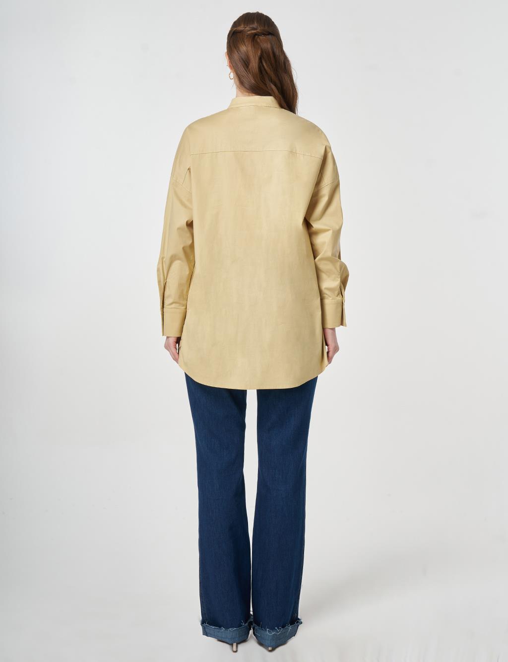 Punto Dikişli Pamuklu Tunik Açık Sarı