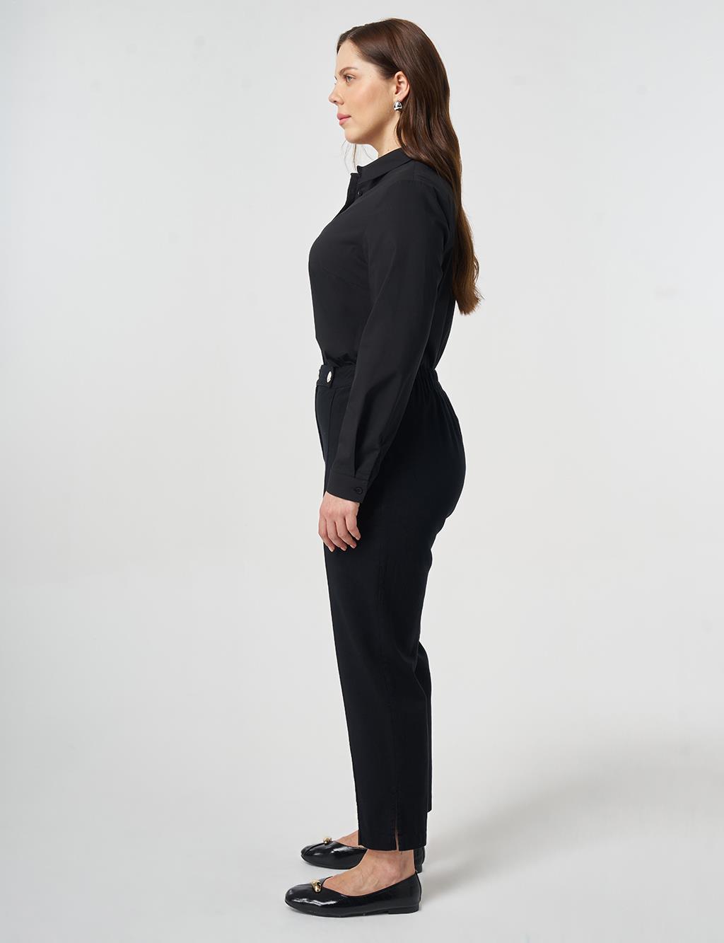 Double Button Non-Denim Trousers Black