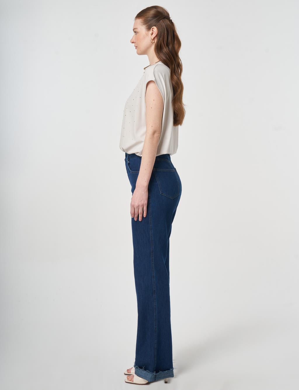 Straight Denim Pantolon Lacivert