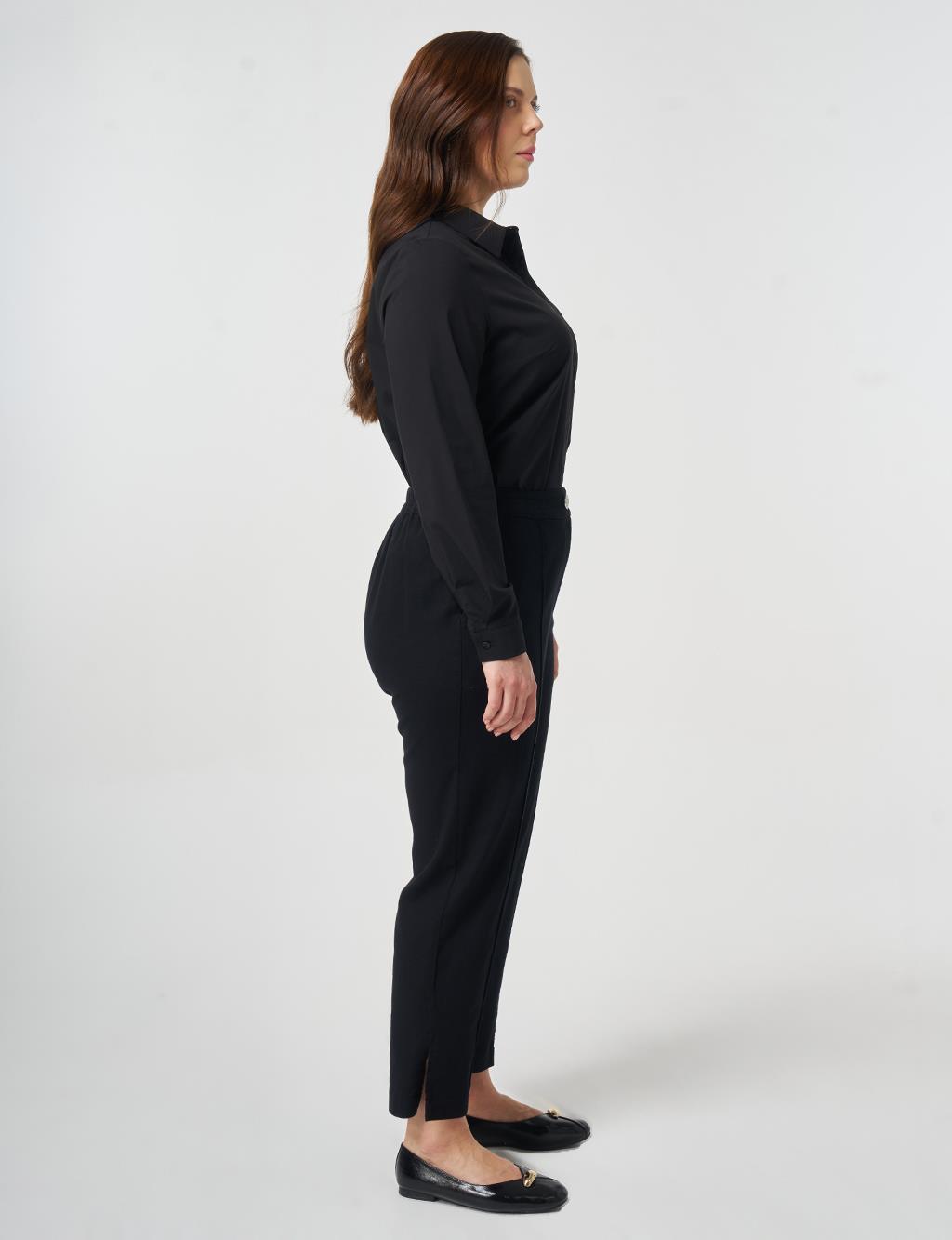 Double Button Non-Denim Trousers Black