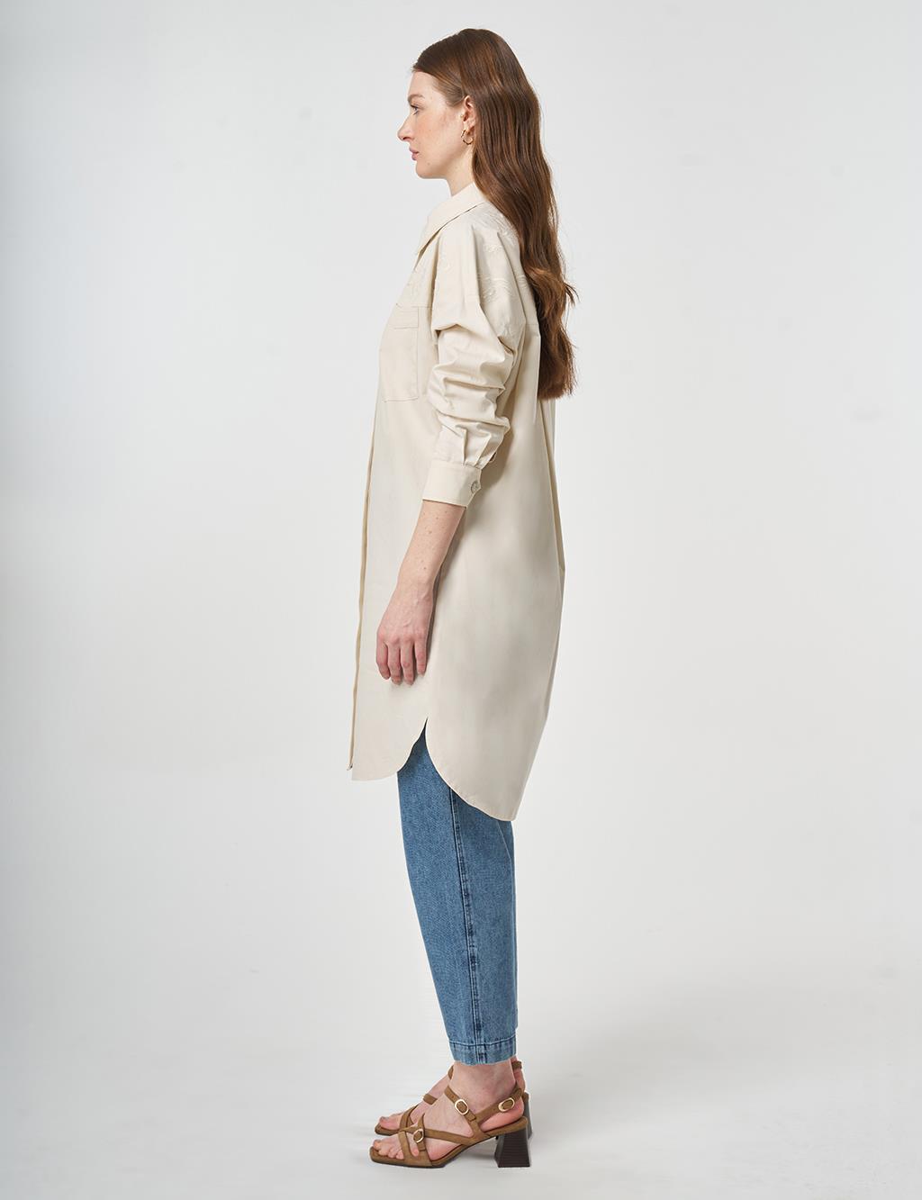100% Cotton Embroidered Tunic Cream