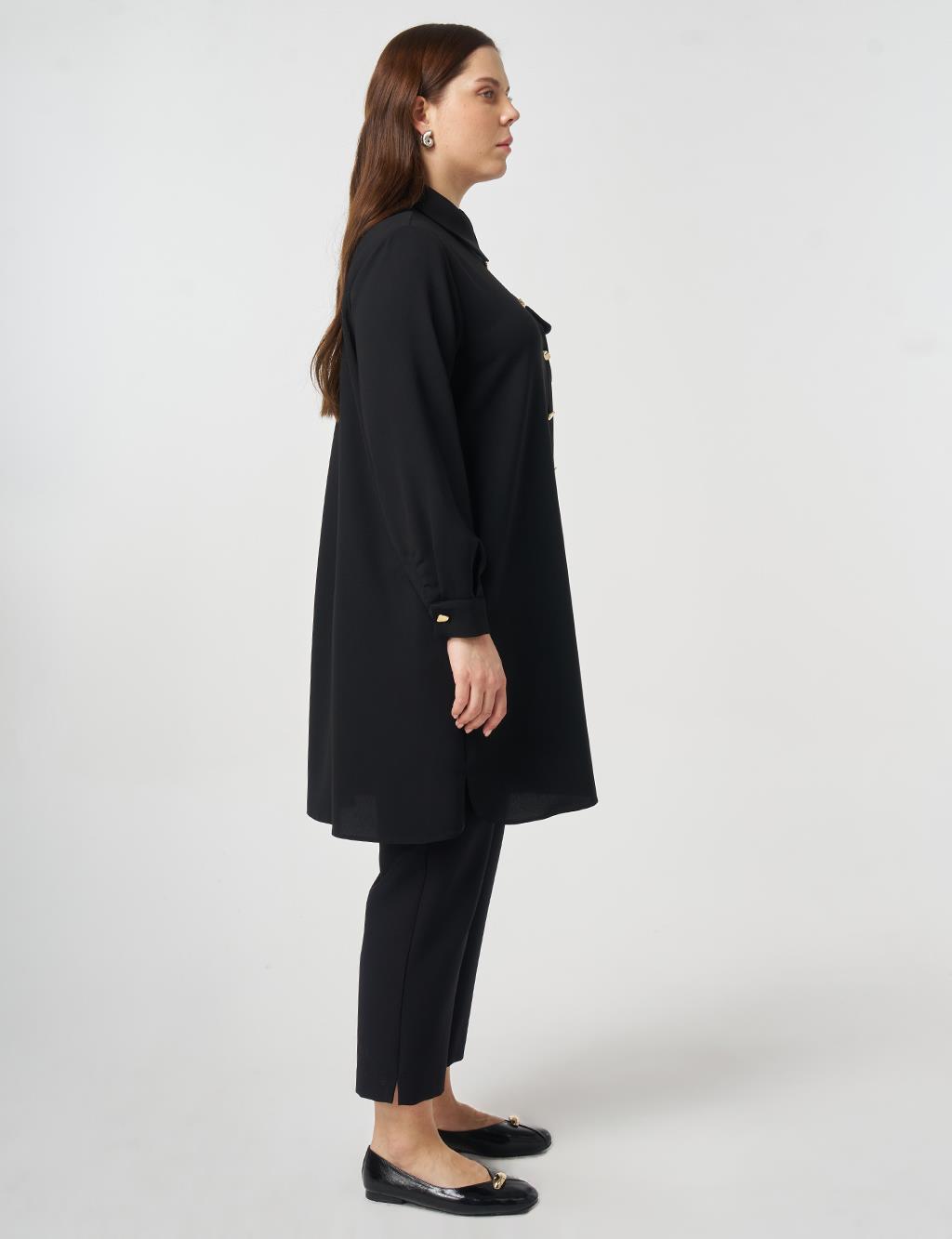 Long Tunic with Gold Buttons Black