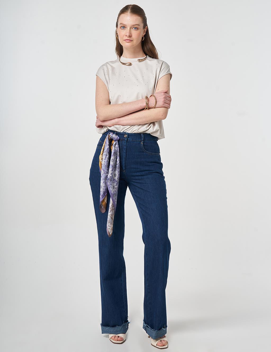 Straight Denim Pantolon Lacivert