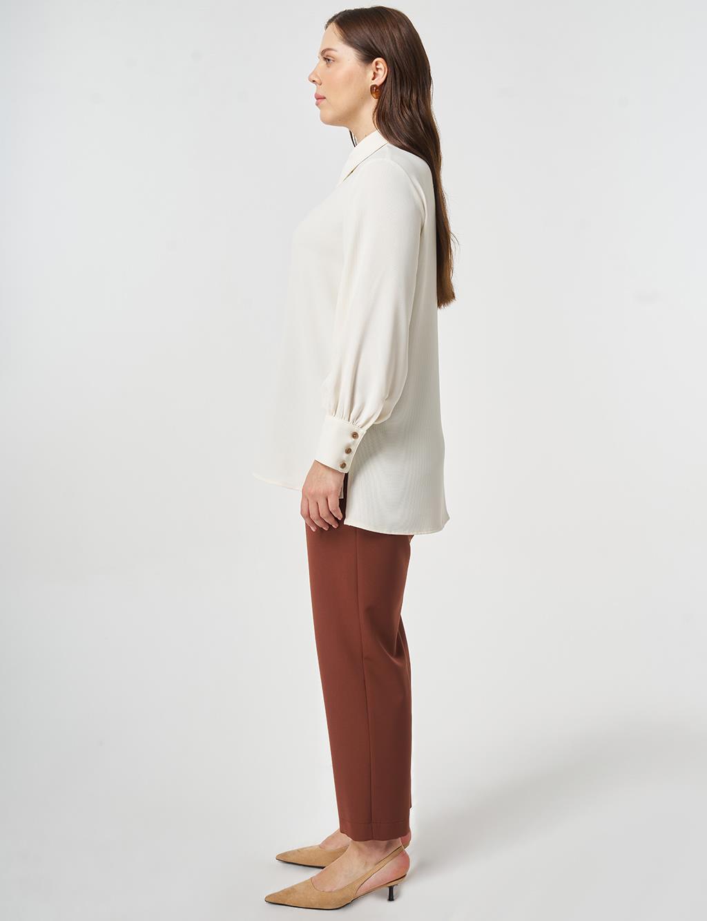 Nakış İşlemeli Krep Tunik Ekru