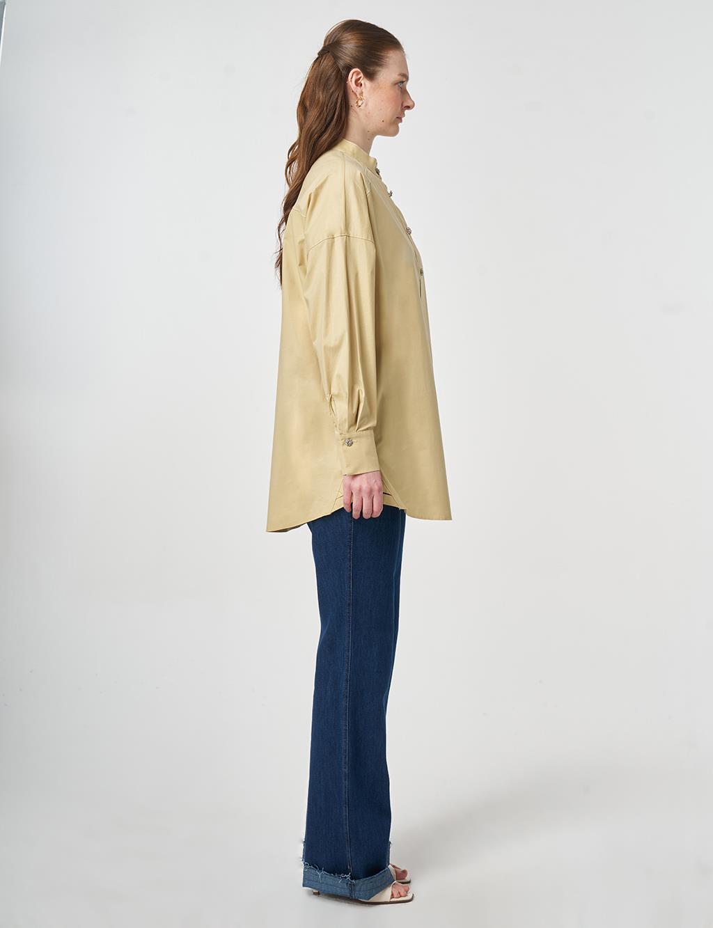 Punto Dikişli Pamuklu Tunik Açık Sarı