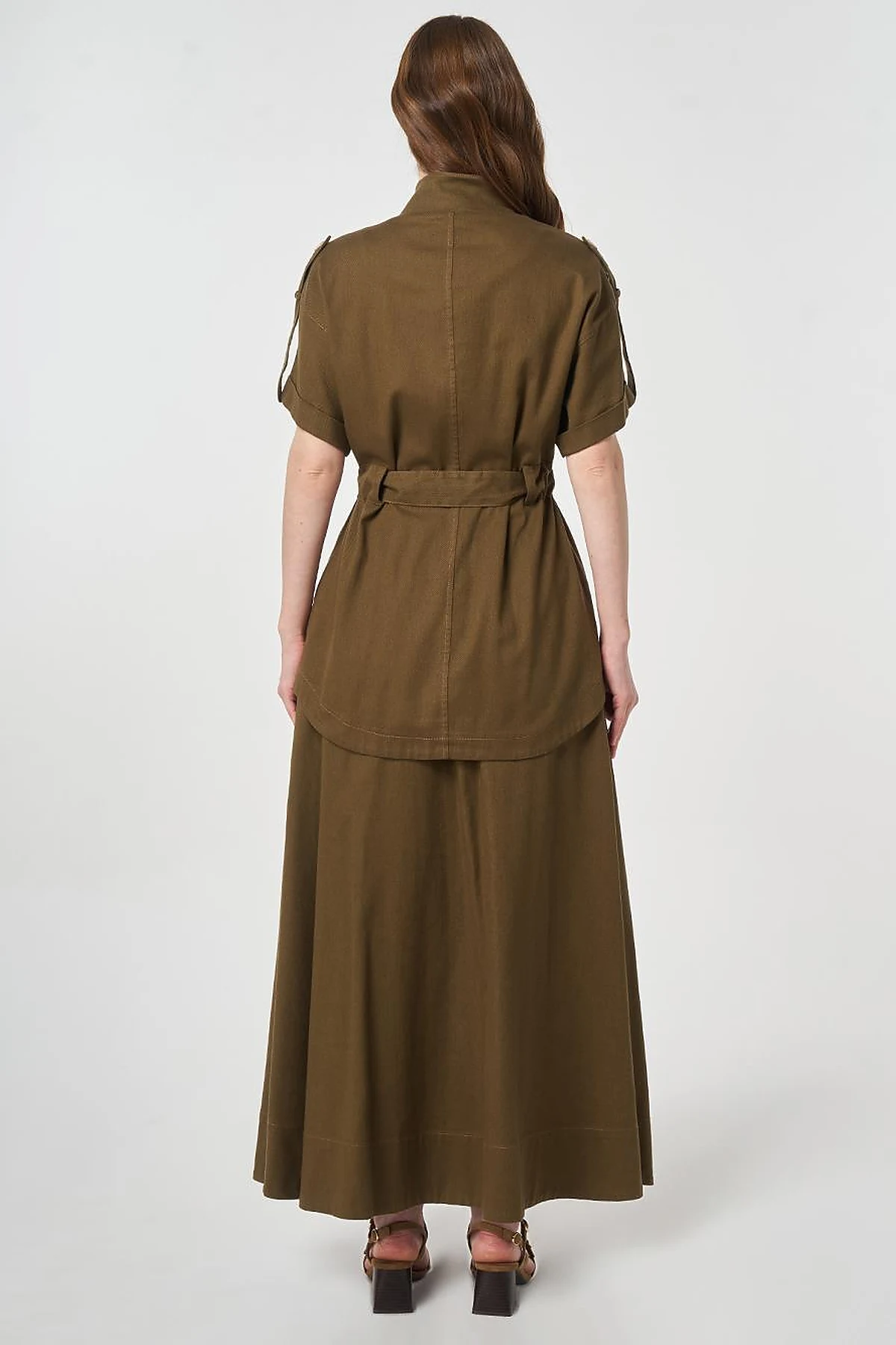 Broderie Trimmed Non-Denim Set Dark Khaki