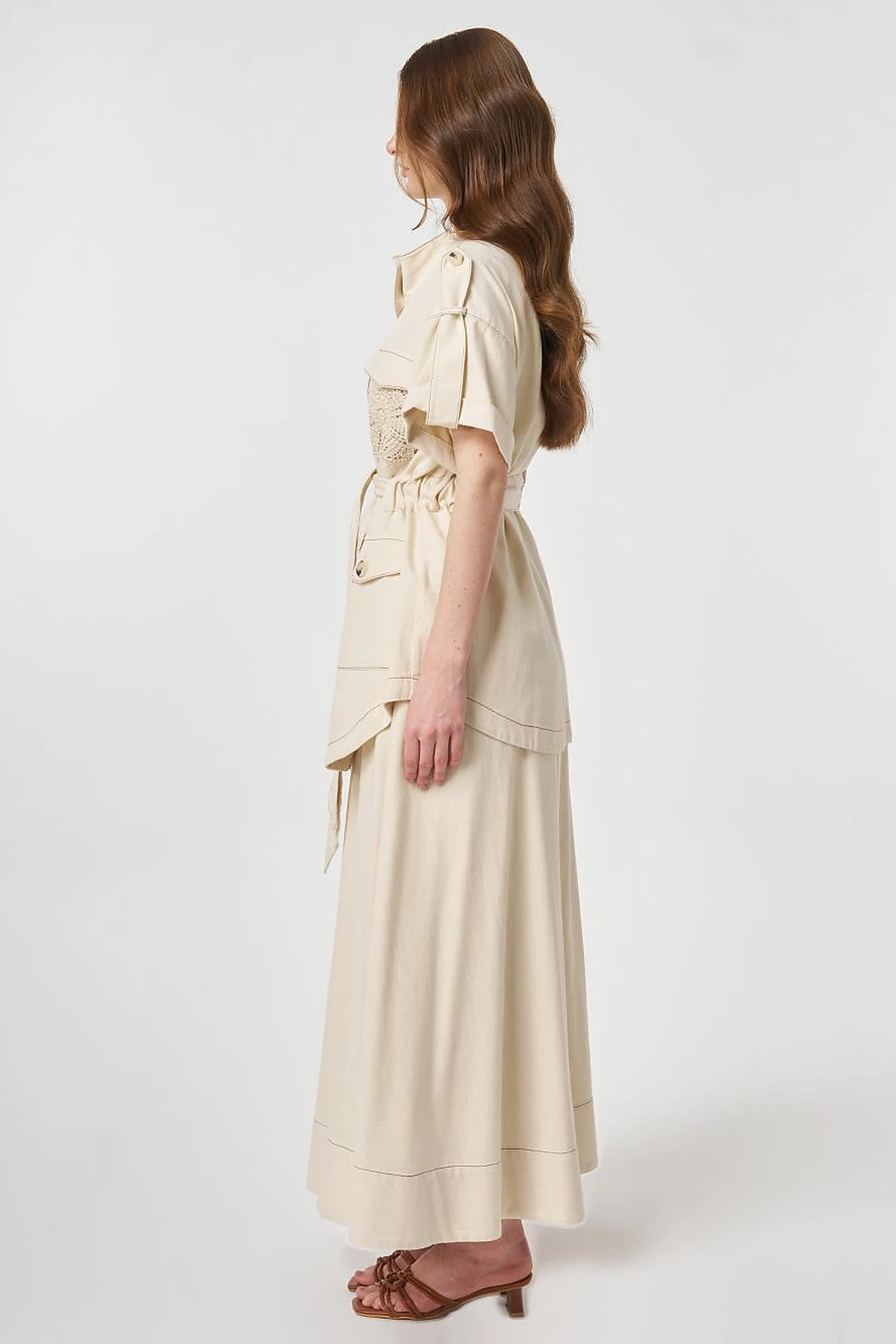 Broderie Trimmed Non-Denim Set Cream