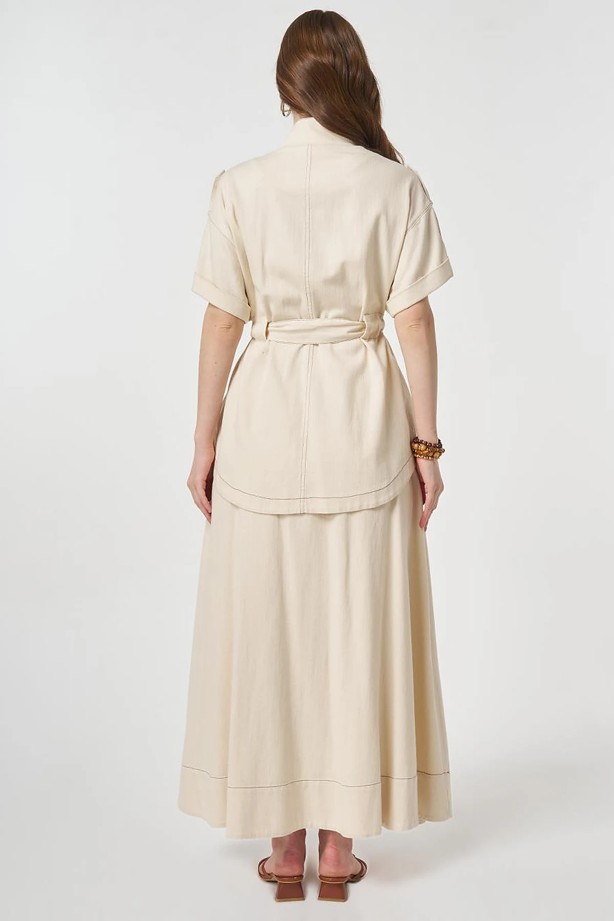 Broderie Trimmed Non-Denim Set Cream