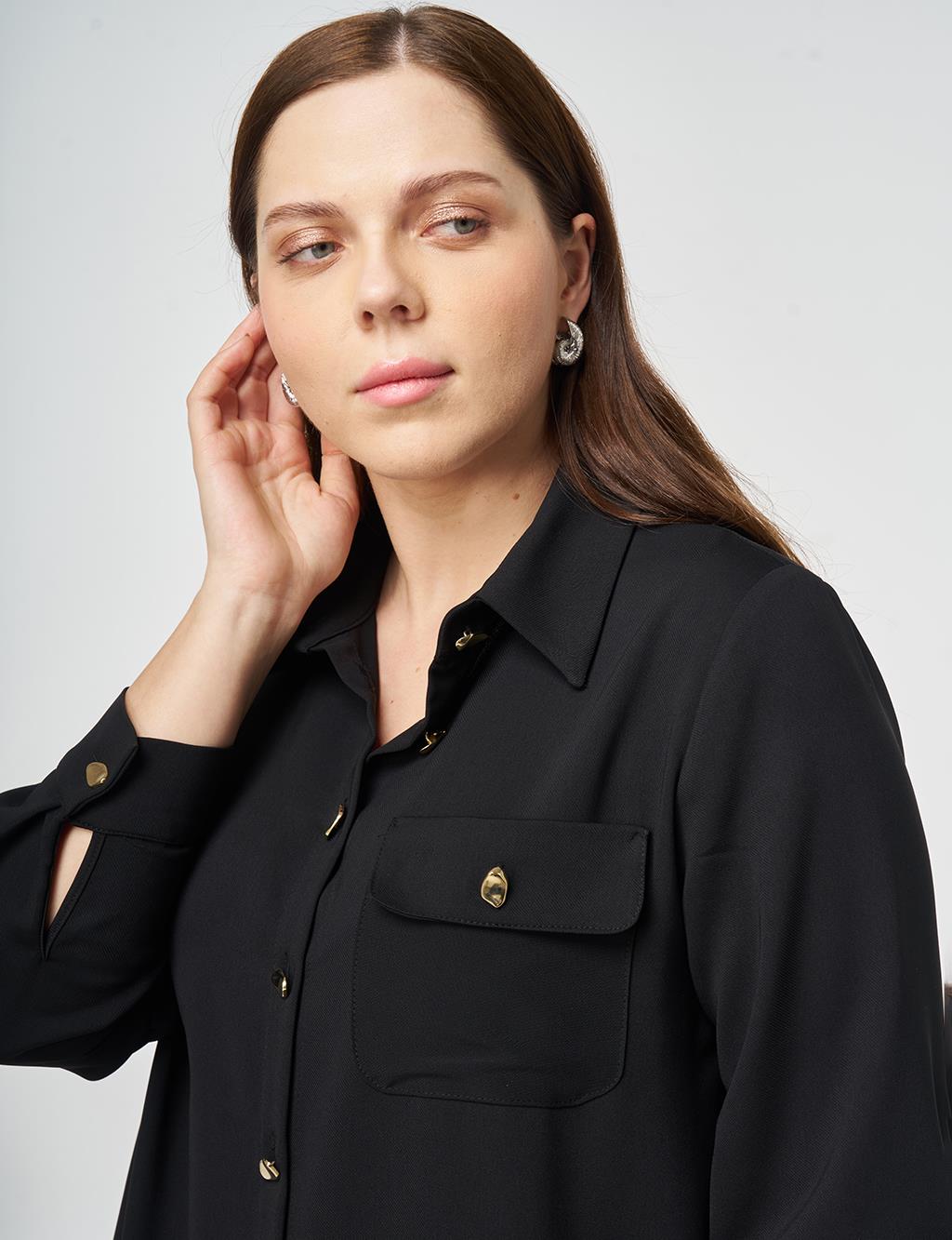 Long Tunic with Gold Buttons Black