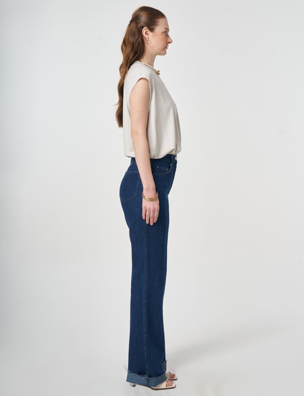 Straight Denim Pantolon Lacivert