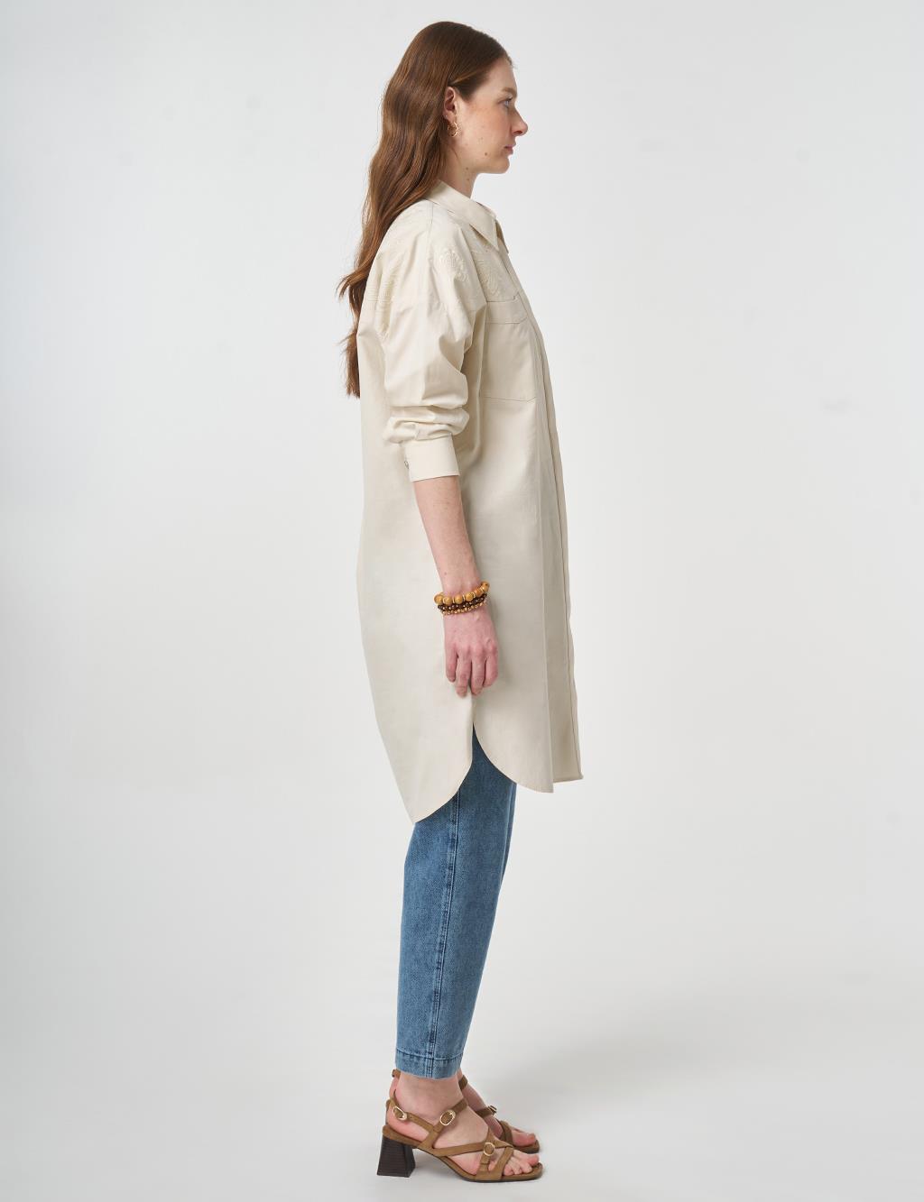 100% Cotton Embroidered Tunic Cream