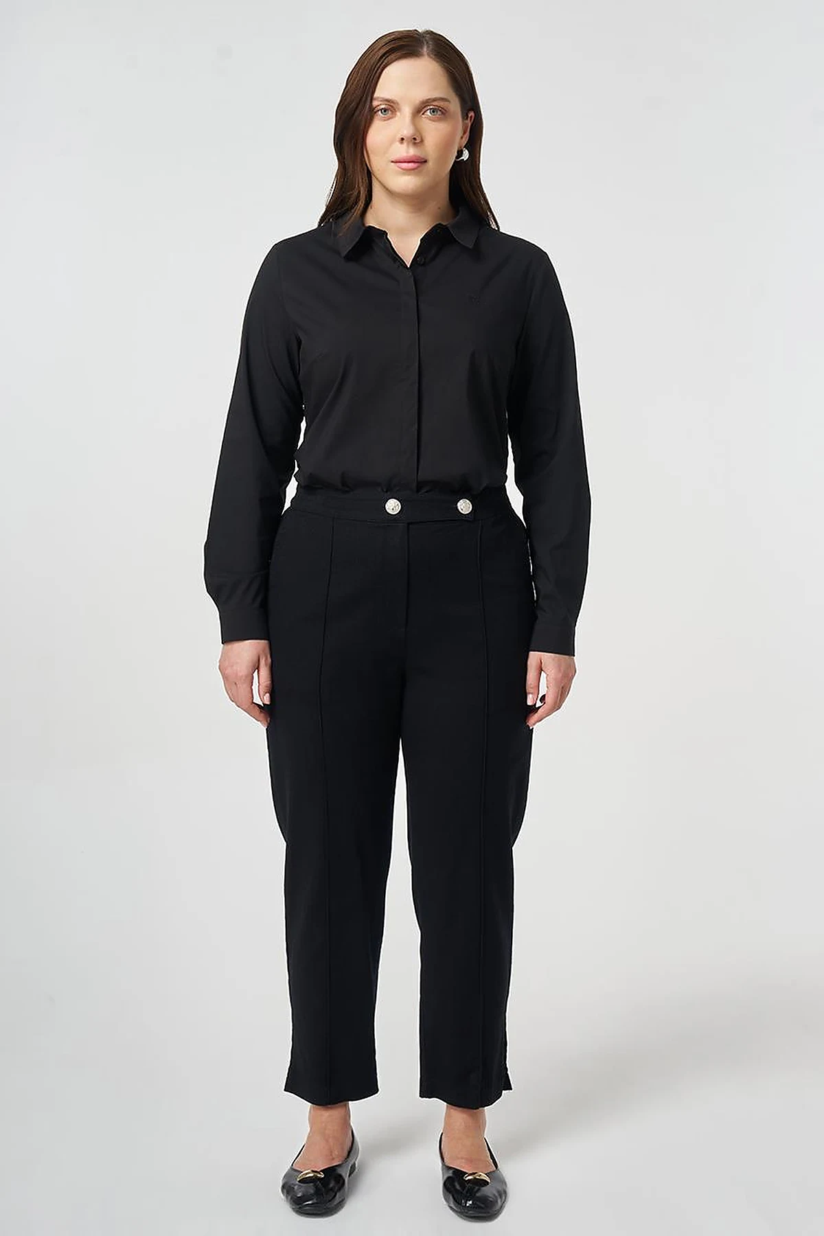 Double Button Non-Denim Trousers Black