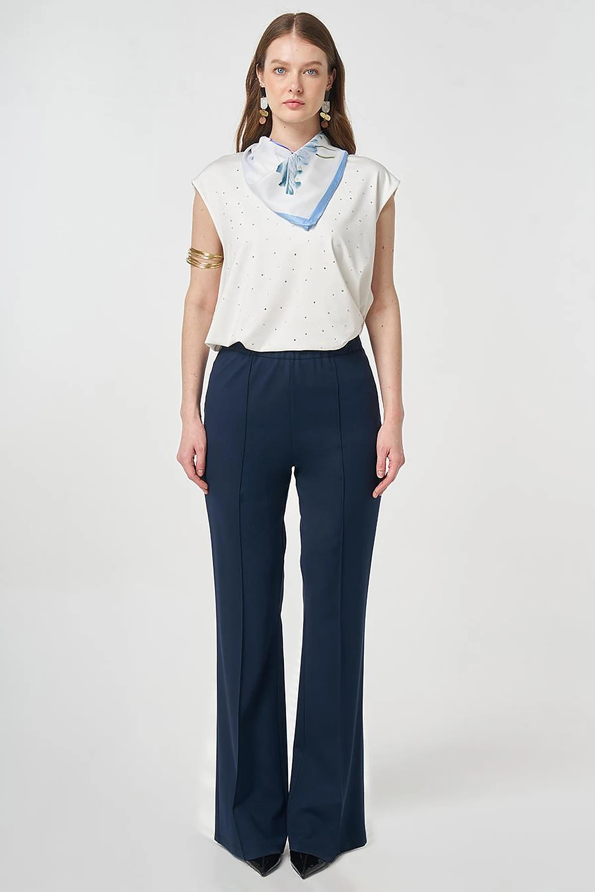 Cutting Stitch Knitted Spanish Flare Trousers Dark Navy