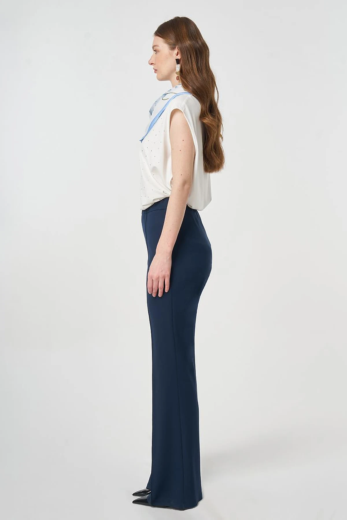 Cutting Stitch Knitted Spanish Flare Trousers Dark Navy