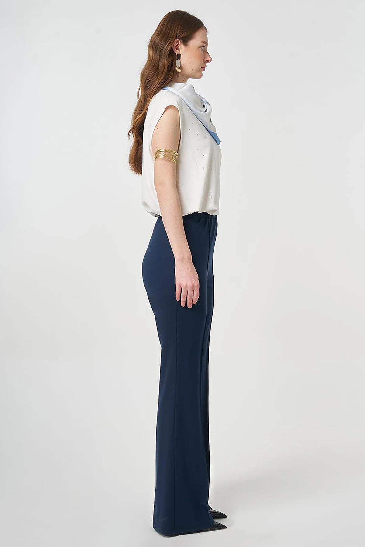 Cutting Stitch Knitted Spanish Flare Trousers Dark Navy