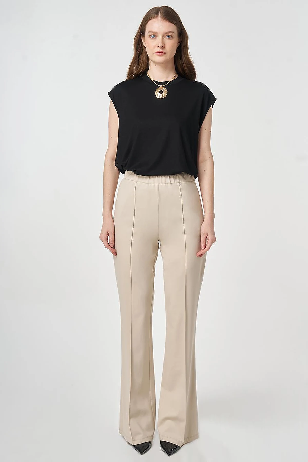 Cutting Stitch Knitted Spanish Flare Trousers Stone