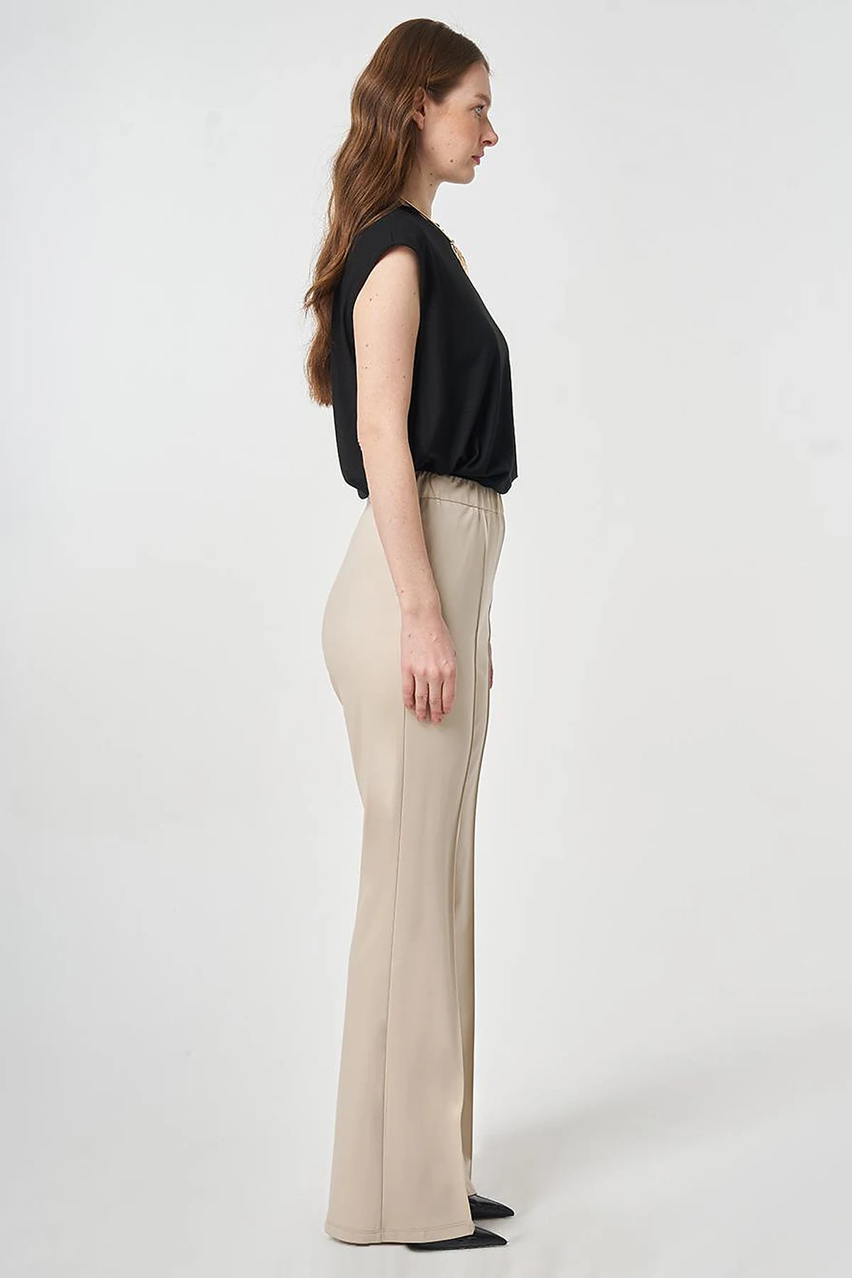 Cutting Stitch Knitted Spanish Flare Trousers Stone