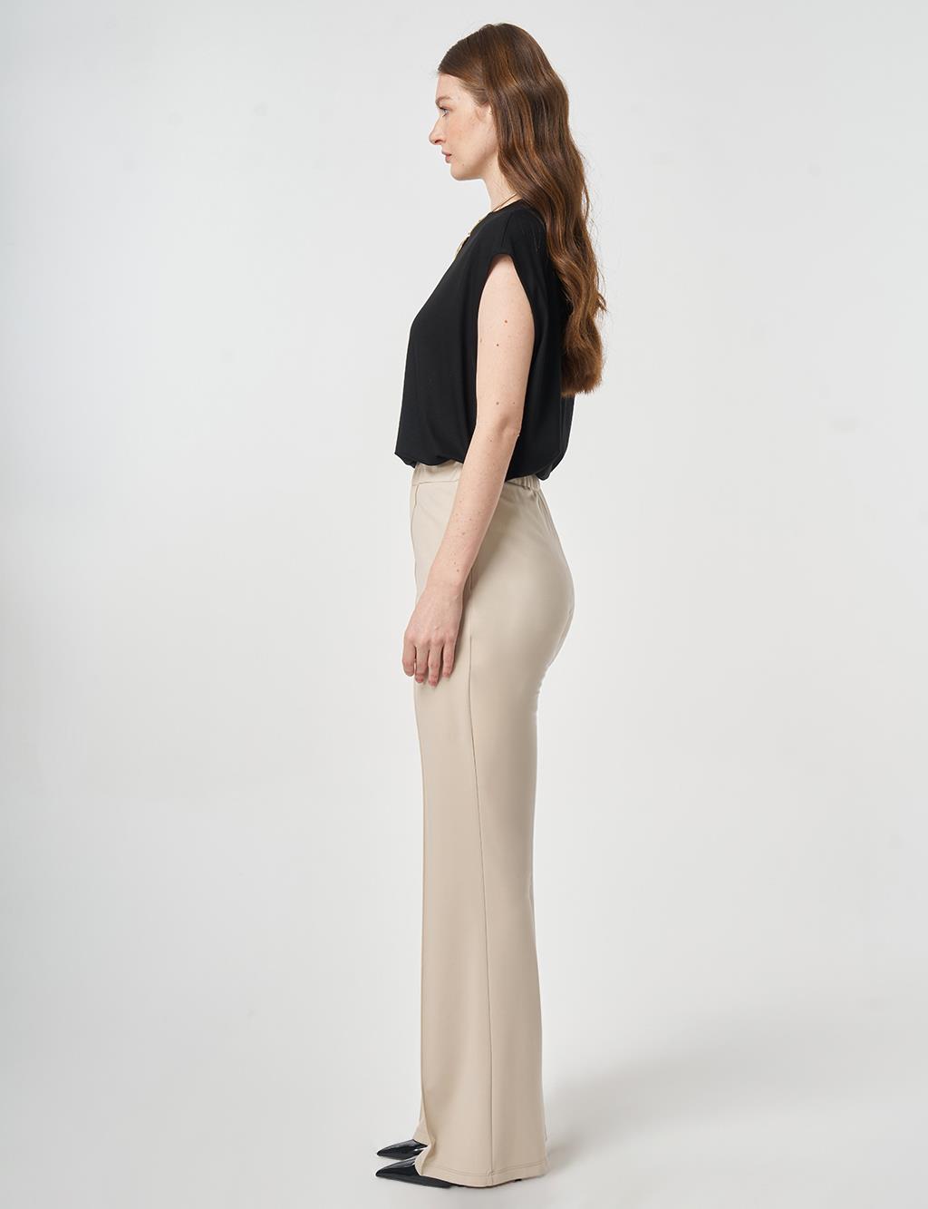 Cutting Stitch Knitted Spanish Flare Trousers Stone