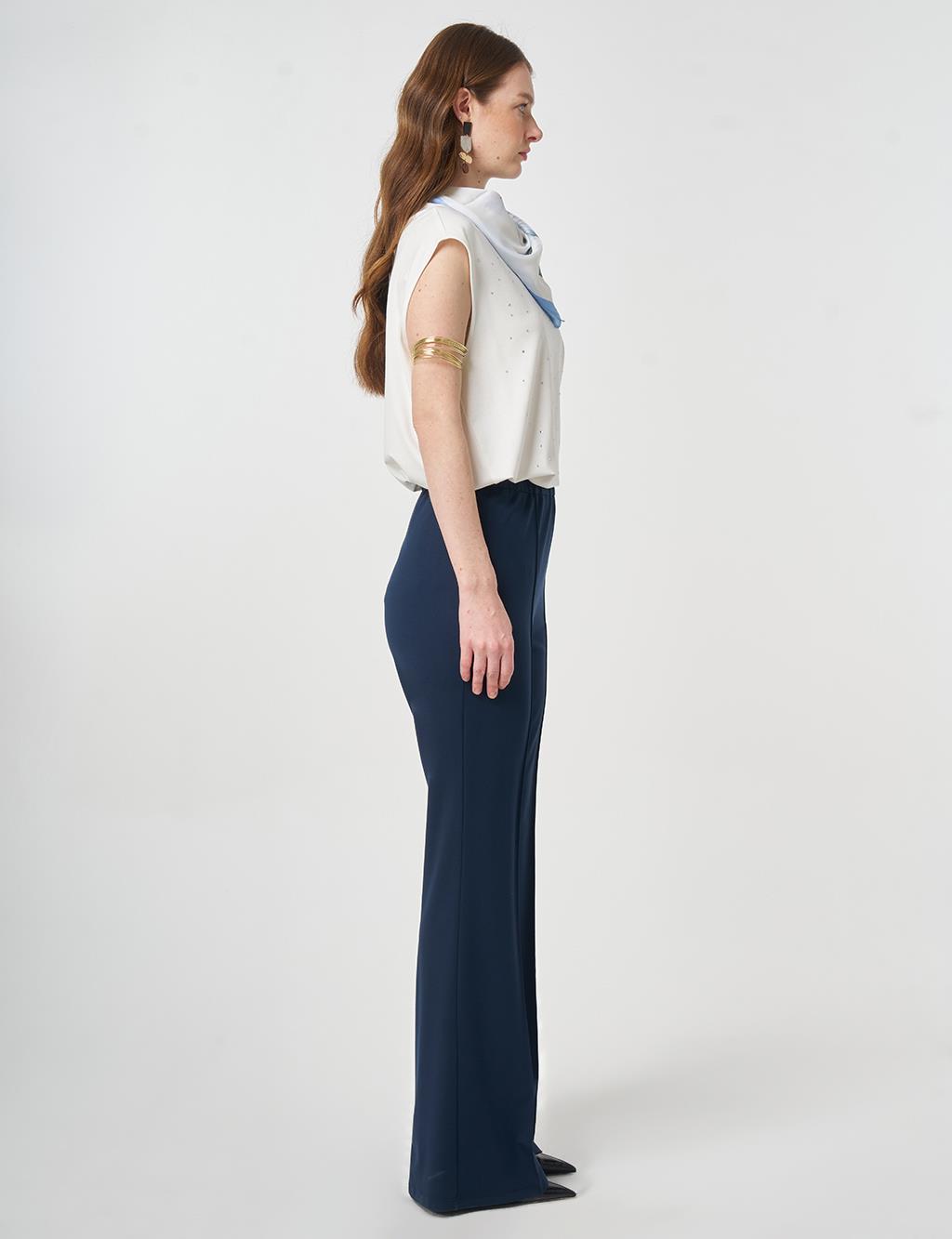 Cutting Stitch Knitted Spanish Flare Trousers Dark Navy